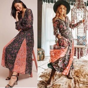 Anthropologie Laia Ines Black Motif Maxi Floral Dress Size S